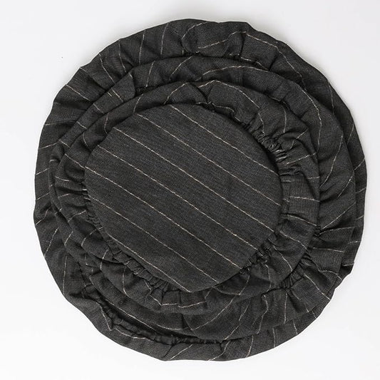 100% Linen Stripe Bowl Covers Reusable For Bread Proofing, 4 Pcs Elastic Cloth Fabric Bowl Covers, 5.9*7.9*9.8*11.8 Inches, Black