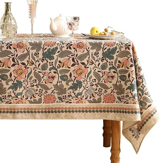 ISAENNE Designer Boho Floral Table Cloth for Rectangle Table,Linen Lotus Flower Pattern Colorful Tablecloth,Durable Decor Tablecloths for Dining Thanksgiving Kitchen Christmas,55"*79"-Hazel A