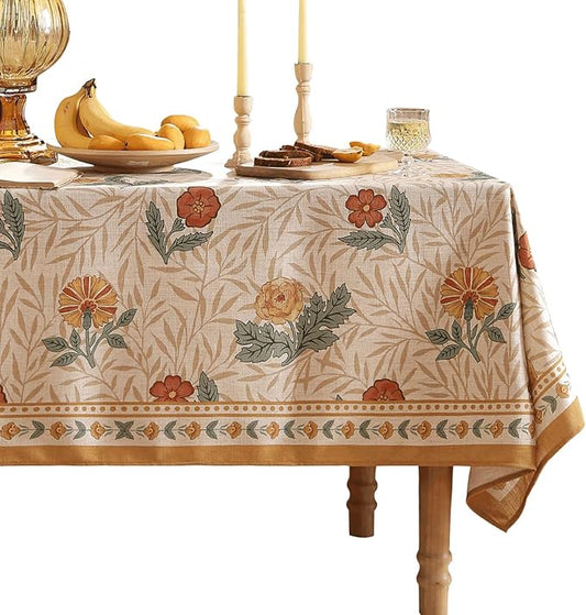 patdrea Designer French Vintage Rectangular Tablecloth,Yellow Floral Pattern Anti-Wrinkle Table Cloth,Dacorative Cover for Kitchen Dining Parties,Christmas,Thanksgiving,55"x87"-Cornflowers