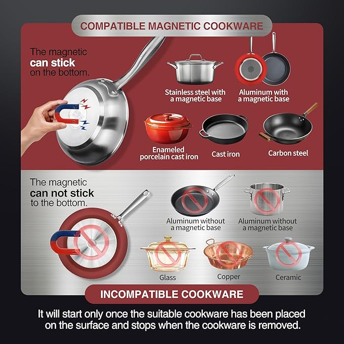 ChangBERT Induction Cooktop, Commercial Grade Portable Cooker, Large 8” Heating Coil, Premium Stainless Steel Countertop Burner with NSF Certified, 10 Hours Timer Powerful 1800W Professional Hot Plate