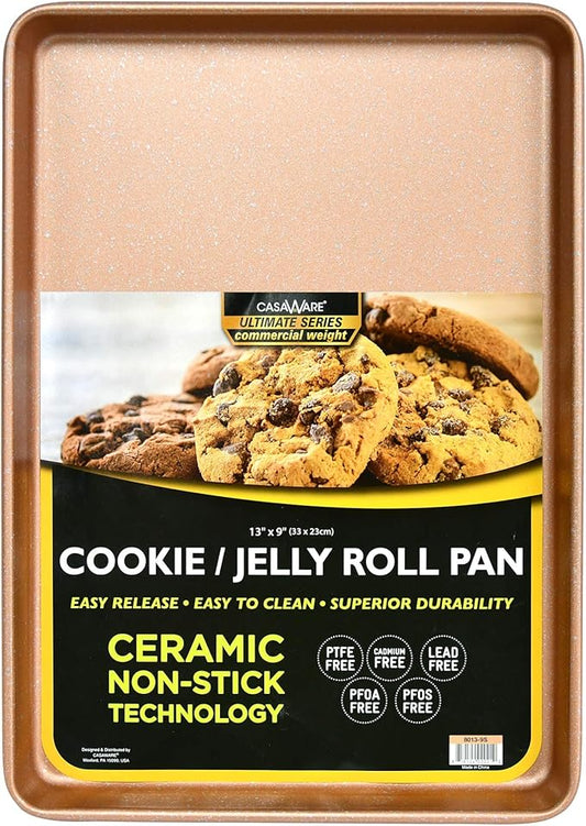 casaWare 13 x 9 x 1-Inch Ultimate Series Commercial Weight Ceramic Non-Stick Coating Cookie/Jelly Roll Pan (Rose Gold Granite)