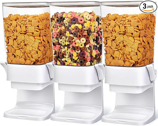 Cereal Dispenser Countertop 3pcs,5.5L Cereal Containers Storage Dispenser for Pantry,Dry Food Storage Rice Containers,Candy Dispenser,Snack Organizer Machine for Grains, Nuts,Oatmeal, Pet Food White