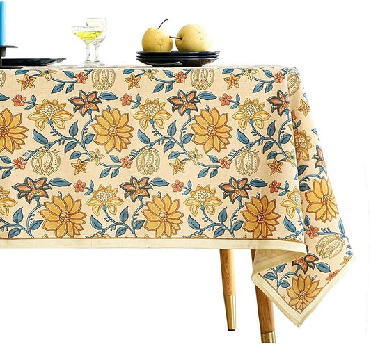 ISAENNE Designer Bohemian Floral Small Rectangle Tablecloth,Linen Colorful Table Cloth,Wrinkle Resistant Decor Tablecloths for Dining Thanksgiving Kitchen Party Christmas,55"*71"-Estevan B