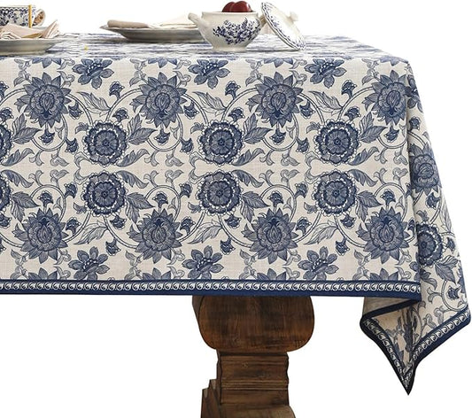 patdrea Designer Vintage Blue Long Rectangle Tablecloth,Linen Anti-Wrinkle Paisley Pattern Farmhouse Table Cloth,Decor Table Cover for Kitchen Dining,Christmas,Thanksgiving,63"x94"-Lantang a