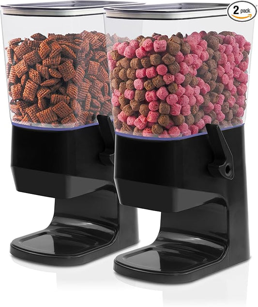 Cereal Dispenser Countertop, Dry Food Dispenser Snack Organizer, Slim Cereal Containers Storage Dispenser with Lids for Pantry, Kitchen Organization Oatmeal Nut Granola Candy, Black, 2pcs