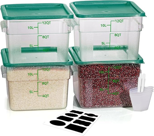12 Quarts Sous Vide Container: 8 PCS Commercial Food Storage Containers with Lids - Clear Food Container with Scales Handles for Home Restaurant Kitchen Storage Pizza Bread (Green N)