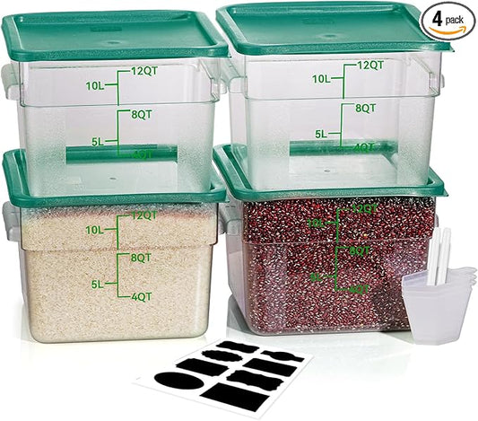 12 Quarts Sous Vide Container: 8 PCS Commercial Food Storage Containers with Lids - Clear Food Container with Scales Handles for Home Restaurant Kitchen Storage Pizza Bread (Green N)