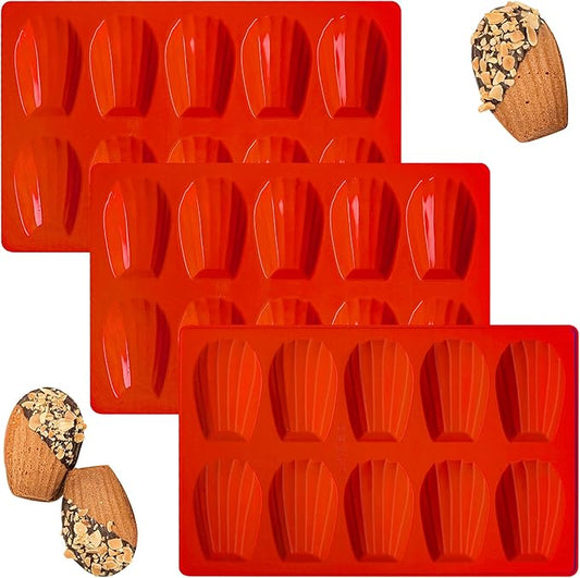 Madeleine Pans for Baking, Regular Size 10-Cavity Shell Shape Madeleine Mold Cake Pans, 3Pcs Silicone Madeleine Chocolate Cookies Trays for Baking(Regular(10-Cavity))