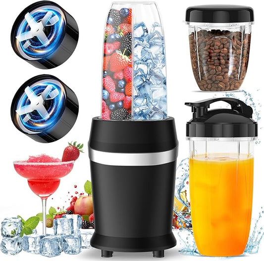Colarlemo 12-Piece Smoothie Blender Maker 25,000 RPM Personal Blender for Ice Crushing Smoothies & Frozen Drinks Nuts with 23oz, 32oz, 37oz Portable Cups Two 6-Leaf Stainless Steel Blades, Sand Black