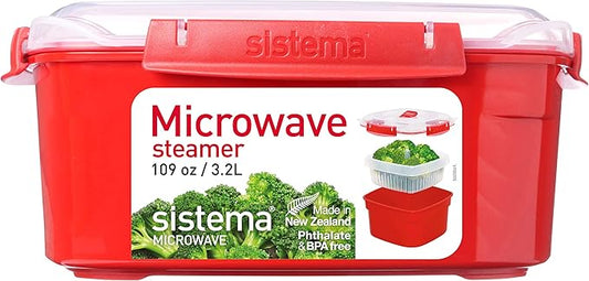 Sistema Heat & Eat Microwaveable Food Steamer with Removable Steamer Basket & Steam Release Vents, Large 3.2L Capacity, Dishwasher & Freezer-Safe, BPA-Free
