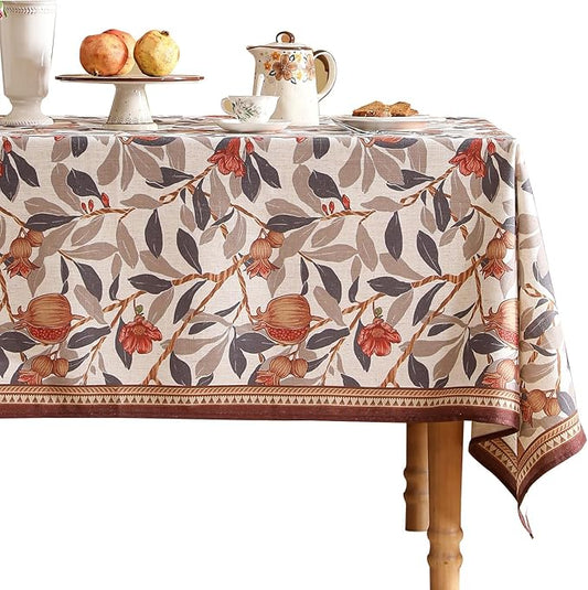 patdrea Designer Brown Tablecloth for Square Table,Linen Pomegranates and Leaves Pattern Tablecloths,Table Cover Cloth Decor for Kitchen Dining Christmas,Thanksgiving,Party,67"x67"-Tehran a
