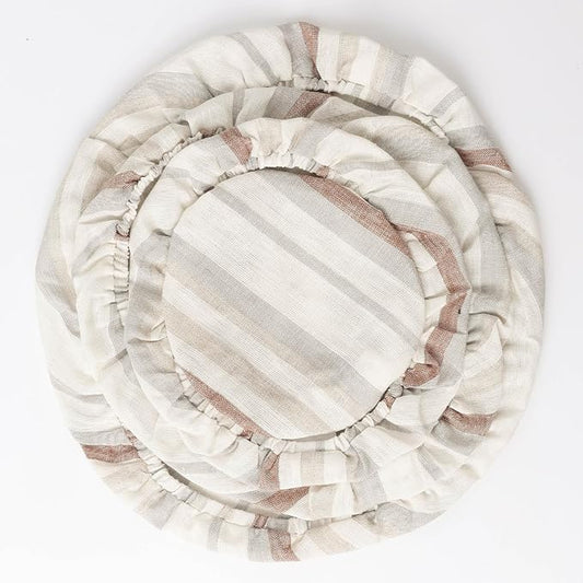 100% Linen Bowl Covers Reusable For Bread Proofing, 4 Pcs Elastic Cloth Fabric Colorful Stripe Bowl Covers, 5.9*7.9*9.8*11.8 Inches, Colorful 4