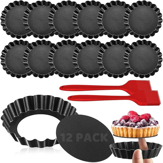 12 Pack Mini Tart Pans, 4.72 Inch Tart Pan with Removable Bottom, Mini Tart Pans for Baking Nonstick Quiche Pan Heavy Duty Fluted Side for Pies Mousse Cakes Dessert