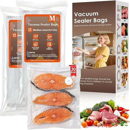 Vacuum Sealer Bags,Reusable Vacuum Sealer Bags,Can Withstand More Than 100 Washes,Medium Size (30 Bags)