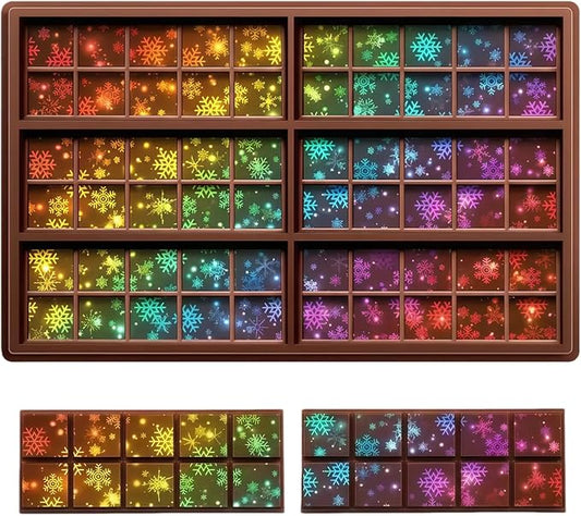 Ziliny Snowflake Holographic Chocolate Bar Mold Silicone, Rainbow Light Effect Chocolate Bar Deep Thick Molds for DIY Candy Dessert Baking, Candy, Wax Melts, Cake Decoration (Square)
