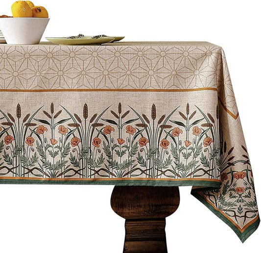patdrea Designer Linen Light Brown Small Square Table Cloth,Vintage French Breathable Floral Tablecloth,Decor Table Cover for Kitchen Dining,Parties,Christmas,Thanksgiving,55"x55"-Cudillero
