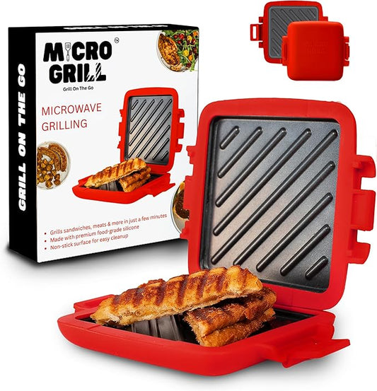 Classic™ Microwave Sandwich Maker, Microwave Grill, Toaster, 3 Minute Grilled Cheese Sandwich Maker, Thick Silicone Cover, Safe Food Grade, Panini Press, Dishwasher Safe (Red, Regular)
