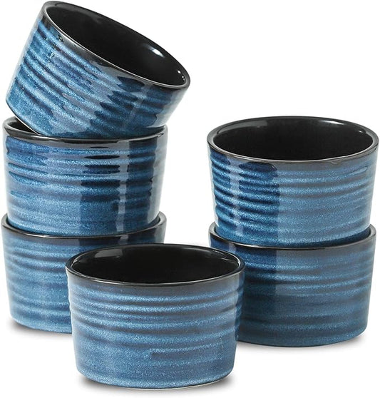 glowworm 8 oz Ramekins Set of 6, Ramekins Set of 6 for Creme Brulee Souffle, Porcelain Custard Cups for Baking, Oven, Microwave, Dishwasher Safe, Blue
