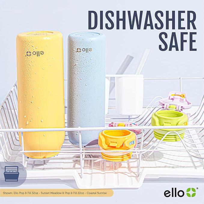 Ello Pop & Fill 22oz Stainless Steel Water Bottle with Quick Fill Technology, Double Walled and Vacuum Insulated Metal, Leak Proof Locking Lid, Sip and Chug, Reusable, BPA Free, Heavenly Hues