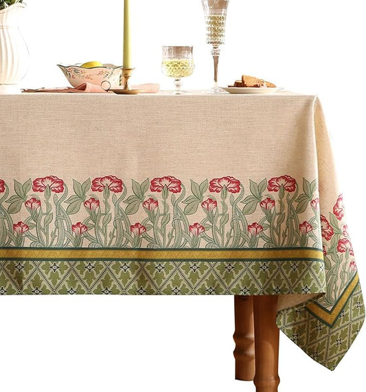patdrea Designer Green Long Tablecloth for Rectangle Table,Vintage Linen Floral Leaves Pattern Table Cloth,Cover Decor for Kitchen Dining Christmas,Tea Party,Thanksgiving,63"x94"-Cecilia D