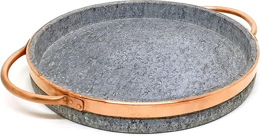 12-inch Soapstone Deep Dish Pizza Pan with Copper Handles – Authentic Chicago Style Pizza Stone – Naturally Non-Stick, Chemical-Free Baking Stone for Oven