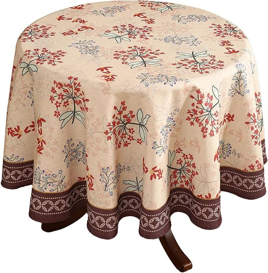 patdrea Designer Vintage Linen Table Cloth for Round Table,Red Floral Durable Breathable Tablecloth,Dacorative for Kitchen Dining,Holiday,Christmas,Thanksgiving,Tea Party,Diameter 55"-Newmari