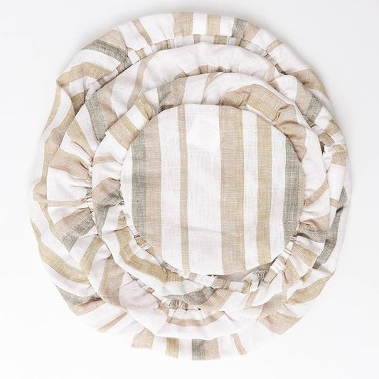 100% Linen Bowl Covers Reusable For Bread Proofing, 4 Pcs Elastic Cloth Fabric Colorful Stripe Bowl Covers, 5.9*7.9*9.8*11.8 Inches, Colorful 1