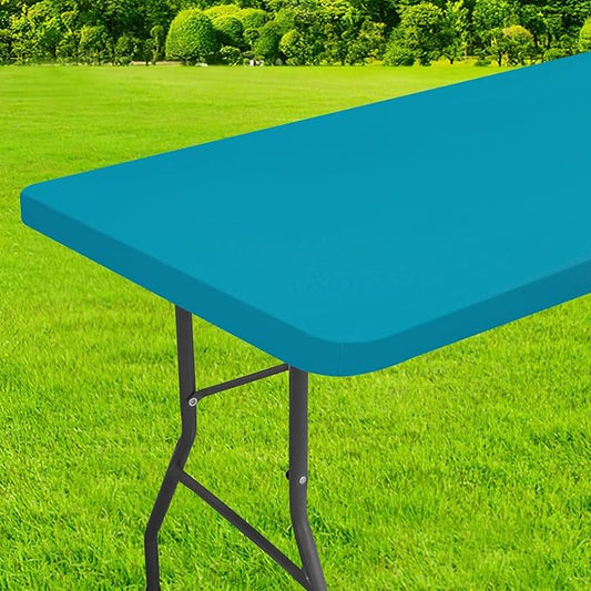 homing Rectangle Table Cloth Cover, Waterproof Polyester Elastic Fitted Tablecloth, Fits for 8 Foot Folding Tables, Washable Table Protector for Picnic, Camping, Outdoor (Teal, 30" x 96")