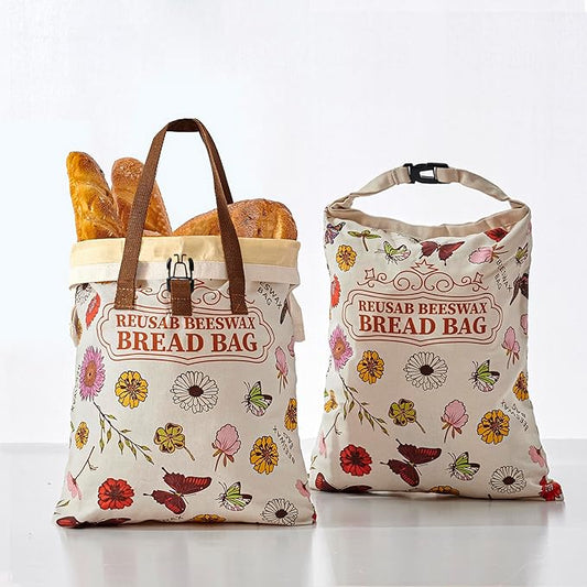 2 Pack Reusable Beeswax Bread Bags for Homemade Bread with Handle,17 X 13 Inch Large Cotton Sourdough Bread Storage for Fridge Freezer Counter,Keep Fresh Longer