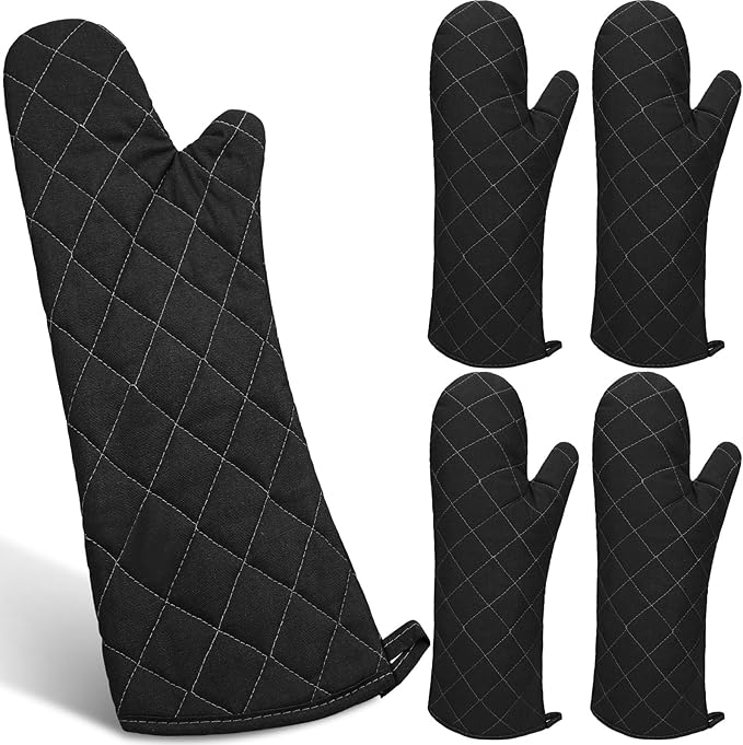 2 Pairs 17 Inch Extra Long Oven Mitts Heat Resistant Cotton Lining Oven Thick Gloves Kitchen Food Service Mittens for Pot Holders Cooking Baking BBQ, up to 482f (Black)
