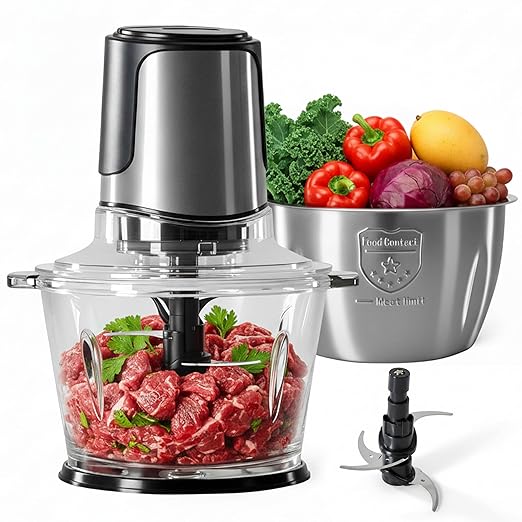 Simple Deluxe 450W Food Processor, Electric Food Chopper with 2x8 Cup Bowls & 2 Bi-Level Blades, Small Food Chopper Meat Grinder for Nuts, Fruits, Veggies, Baby Food & More