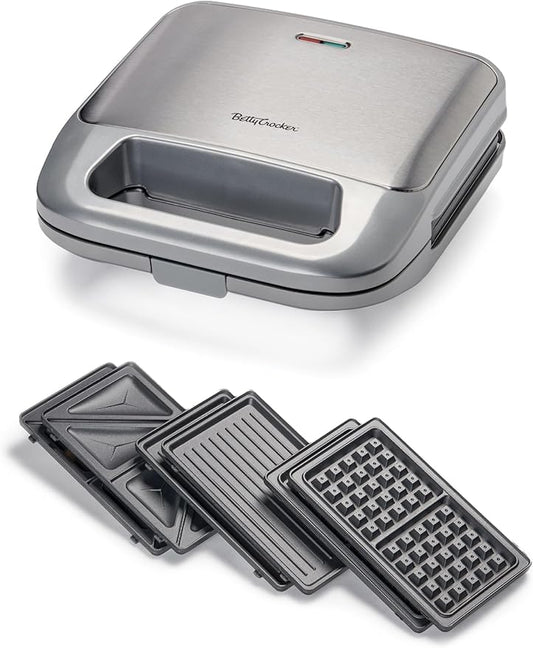 3-in-1 Indoor Grill, Sandwich/Panini Press & Waffle Maker Plus, Silver