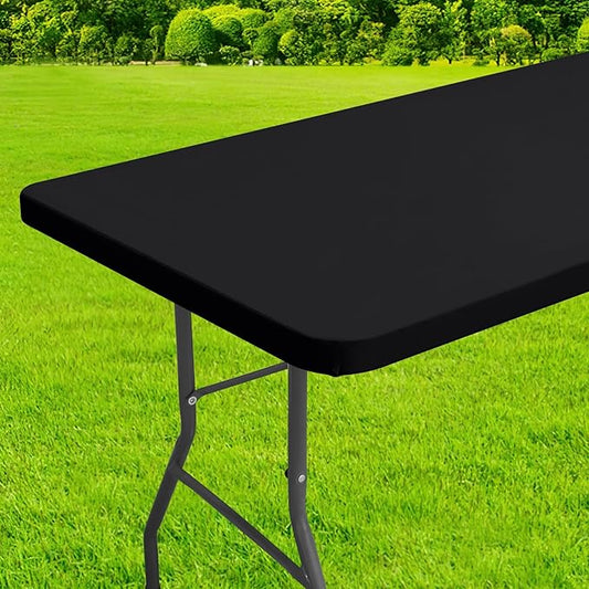 homing Rectangle Table Cloth Cover, Waterproof Polyester Elastic Fitted Tablecloth, Fits for 6 Foot Folding Tables, Washable Table Protector for Picnic, Camping, Outdoor (Black, 18" x 72")