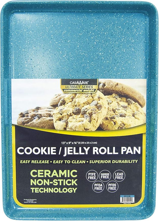casaWare 13 x 9 x 1-Inch Ultimate Series Commercial Weight Ceramic Non-Stick Coating Cookie/Jelly Roll Pan (Blue Granite)