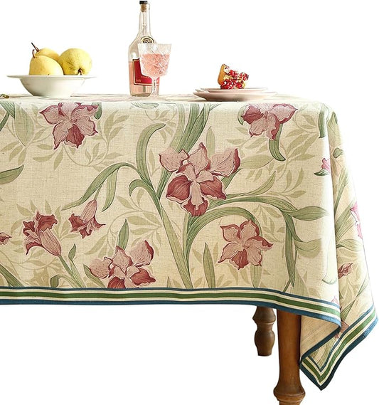 patdrea Designer Green Rectangle Tablecloth,Framhouse Vintage French Violets Pattern Tablecloths,Elegant Floral Table Cover Decor for Kitchen Dining Christmas,Party,Thanksgiving,55"x87"-Tara a