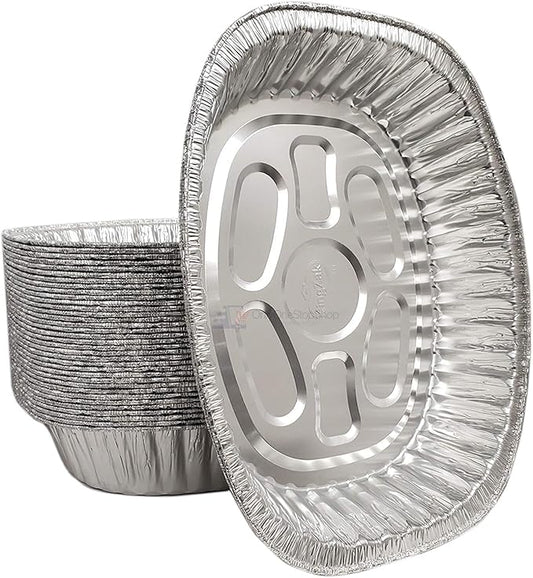 Disposable Oval Roasting Pan - Durable Turkey Roaster Pans Extra Large, Heavy-Duty Aluminum Foil, Deep, Oval Shape for Chicken, Meat, Brisket, Roasting, Baking, Recyclable (100)
