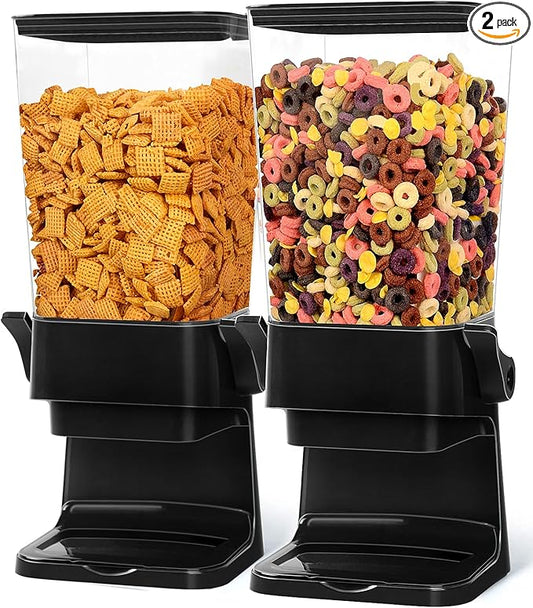 Cereal Dispenser Countertop 2pcs,5.5L Cereal Containers Storage Dispenser for Pantry,Dry Food Storage Rice Containers,Candy Dispenser,Snack Organizer Machine for Grains, Nuts,Oatmeal, Pet Food Black