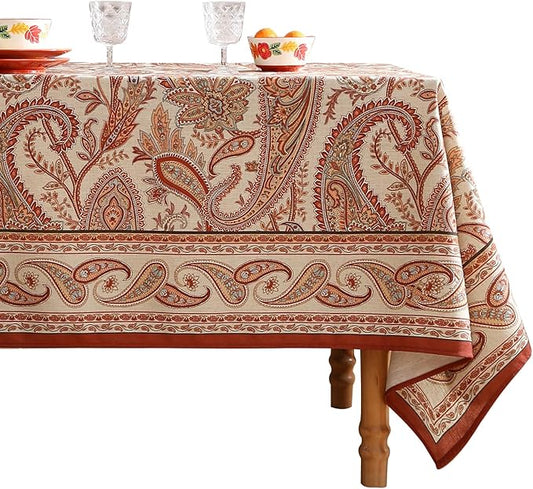 ISAENNE Designer French Red Tablecloth Rectangular,Fall Linen Table Cloth with Cashew Pattern,Stain Proof Decor Tablecloths for Dining Thanksgiving Kitchen Christmas,55"*79"-Chauffrey D
