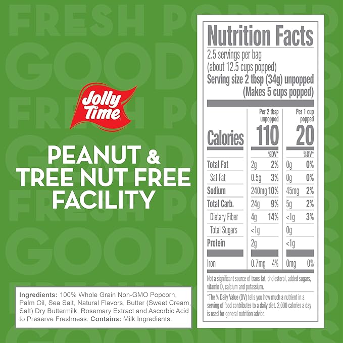 Jolly Time Healthy Pop Buttery Microwave Popcorn, Low Fat Gluten Free Non-GMO, 3oz Sharing Bag, 3 Bags Per Carton (Healthy Pop - Butter & Sea Salt, 3 Ounce (Pack of 12))