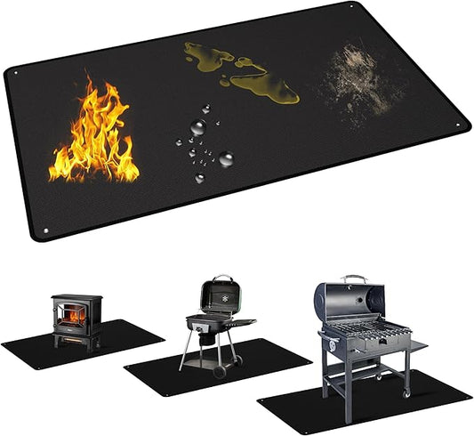 60 x 40 Inch Under Grill Mats for Outdoor Grill, Double-Sided Fireproof Grill Protector Pad, Waterproof, Oil-Proof, Indoor Fireplace/Fire Pit Mat, Easy-Clean BBQ/Grill Floor Mat for Deck & Lawn