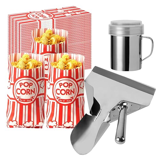 202 Pcs Popcorn Bags with Popcorn Scoop and Salt Shaker Set,Apply to Freshly Baked Popcorn, Movies with Friend and Family, Parties, Kitchen Utensils,Festivals,Restaurants
