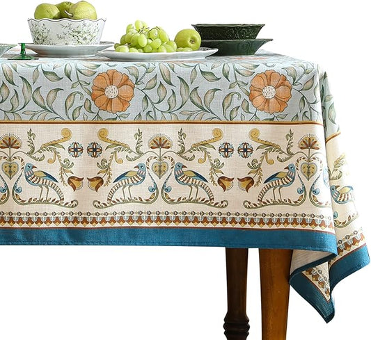 patdrea Designer French Linen Blue Tablecloth for Rectangle Table,Vintage Floral Table Cloth,Colorful Decoration Fall Cover Kitchen Dining for Thanksgiving,Tea Party,Christmas,67"x118"-Wensel