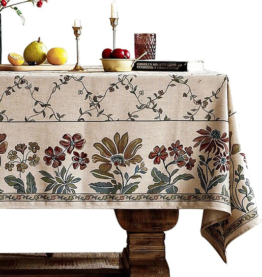 patdrea Designer Linen French Tablecloth for Rectangle Table,Fall Country Breathable Floral Extra Long Tablecloths,Table Cover for Kitchen Dining,Christmas,Thanksgiving,63"x110"-Oliveirad