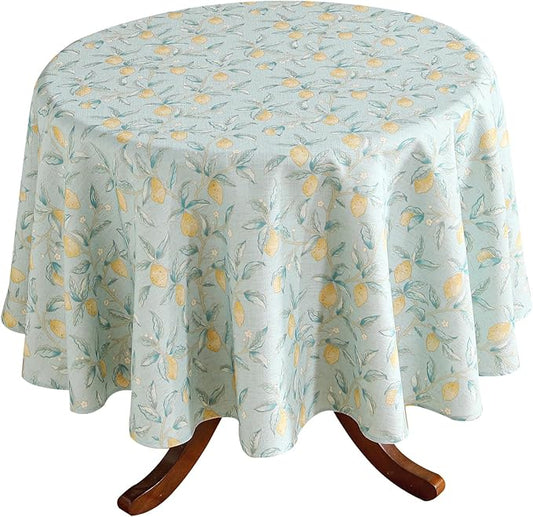 patdrea Designer Green Round Tablecloth,Vintage Linen Yellow Fruits Pattern Durable Table Cloth,Decor Table Cover Cloth for Kitchen Dining Christmas,Thanksgiving,Tea Party,Diameter 67"-Ania a