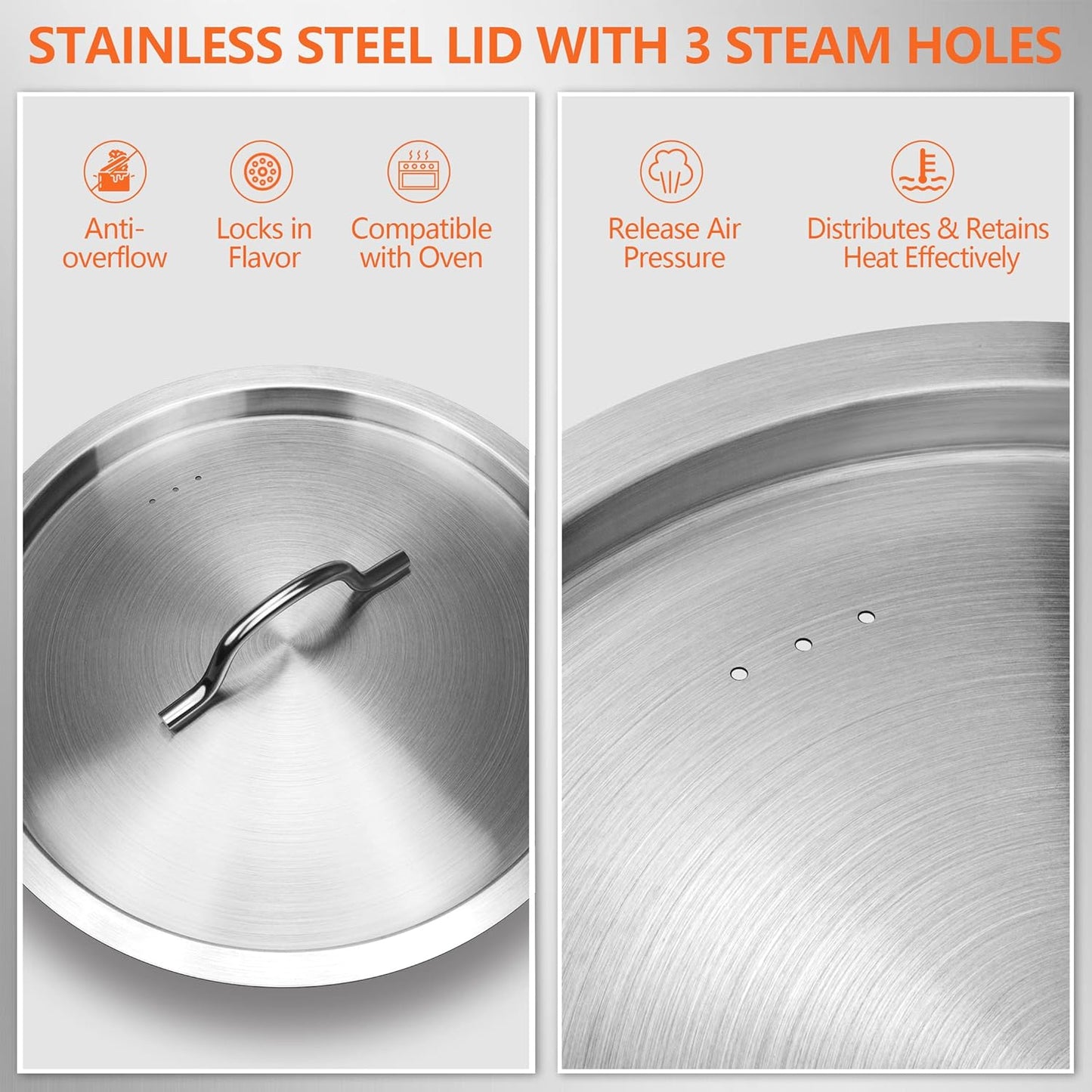 Large Stock Pot with Lid - 40 Quart Stainless Steel Cookware, 10 Gallon Heavy Duty Soup Pot, Big Pots for Cooking, Compatible Induction & Oven