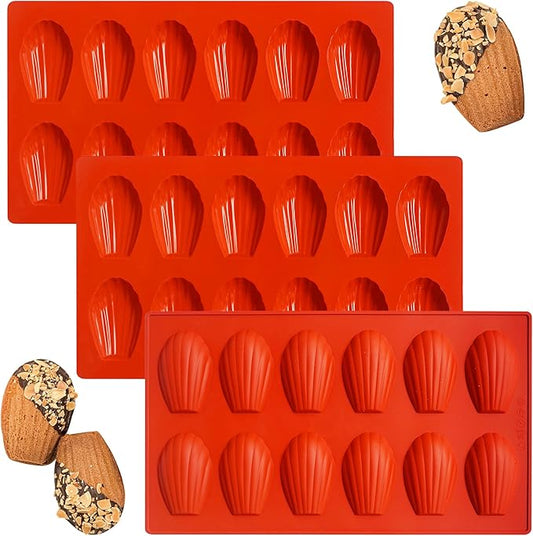 Madeleine Pans for Baking, 12-Cavity Non-Stick Silicone Madeleine Cookies Trays for Baking, 3Pcs Shell Shape Madeleine Mold Cake Pans (Mini(12-Cavity))