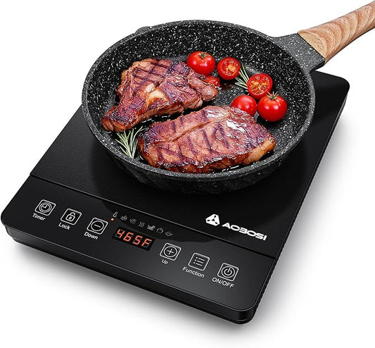 Portable Induction Cooktop 20 Temperature & Power Levels,1800W Single Burner Electric Cooktop with 6.8 inch Heating Coil,Low Noise Hot Plate with Timer