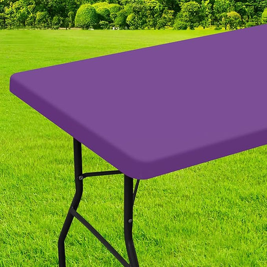 homing Rectangle Table Cloth Cover, Waterproof Polyester Elastic Fitted Tablecloth, Fits for 8 Foot Folding Tables, Washable Table Protector for Picnic, Camping, Outdoor (Purple, 30" x 96")