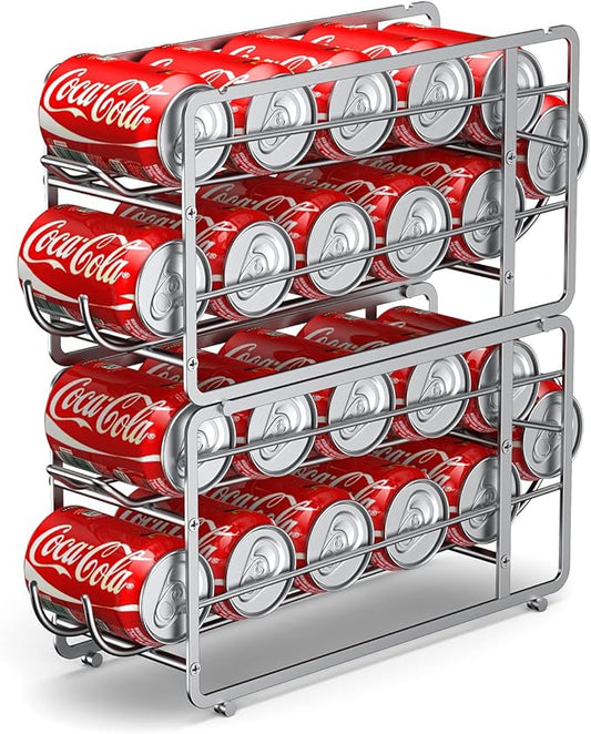Canyave Soda Can Organizer Storage Rack, 2 Pack Stackable Beverage Soda Can Dispenser Organizer Holder for Refrigerator, Cabinet, Pantry (Silver)