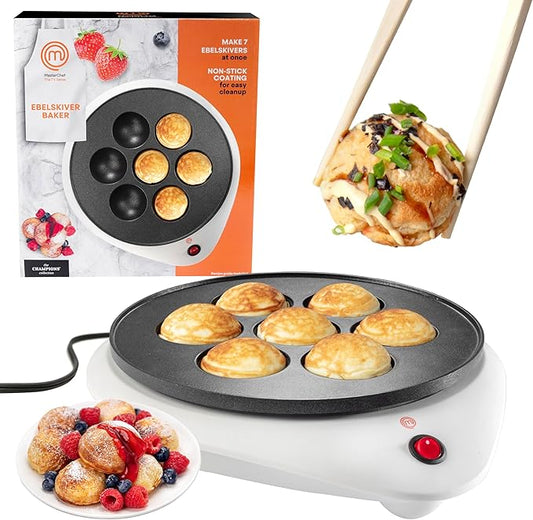 MasterChef Electric Ebelskiver Maker Delicious Homemade Japanese Takoyaki, Donut Holes, Cake Pops, Octopus Balls, Aebleskivers, Danish- Nonstick Easy Clean Appliance, Fun Gift